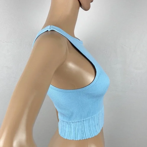 NEW ZARA BLUE RIBBED SEAMLESS CROP TOP - Picture 4 of 8